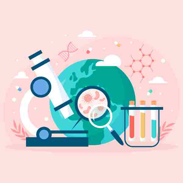 Illustration microscope et tubes à essai