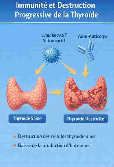 Schéma thyroïde saine et détruite